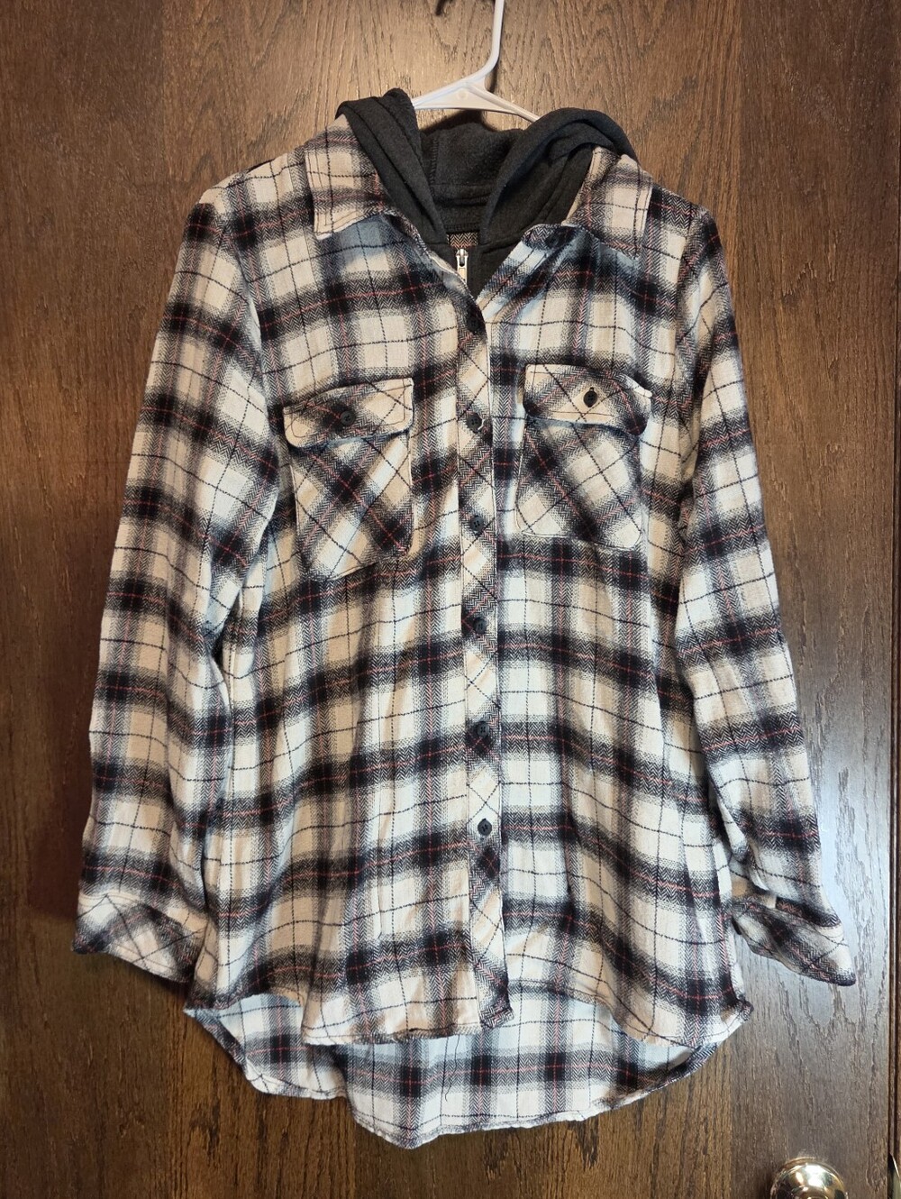 Ci Sono Plaid Hooded Flannel Shirt Jacket